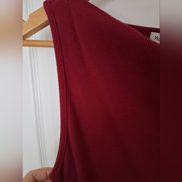 NWT MICHAEL STARS Coco Ruched Boat Neck Ultra Rib Carmine Stretch Tank XS - Picture 7 of 10